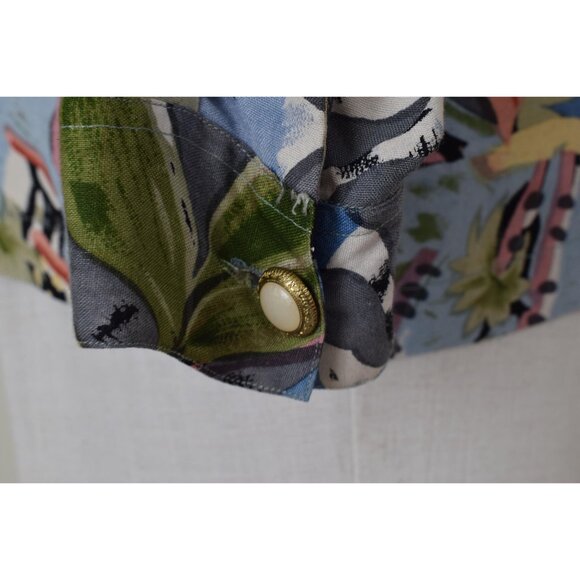 Vintage 90s Rayon Floral Botanical Print Blouse | size S - Picture 9 of 10